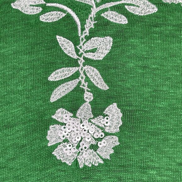 Chicos Tunic Top Womens Large 100% Linen Embroidered Sequined 3/4 Sleeve Green - Picture 4 of 11